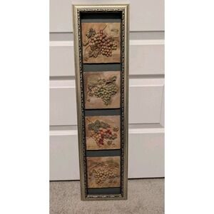 Danhui Nai Grapes Wall 3D Art 4 Panel Framed Resin Wall Hanging Tuscan Signed